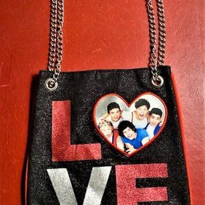 One Direction Small Black Crossbody "LOVE" Bucket Bag- 1D photo in a Heart.